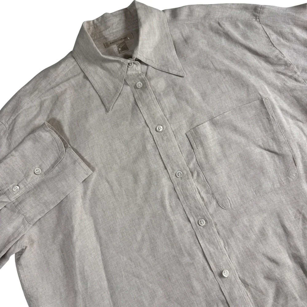 Banana Republic Linen Oversized Shirt Men Large Oatmeal Beige Minimalist Coastal